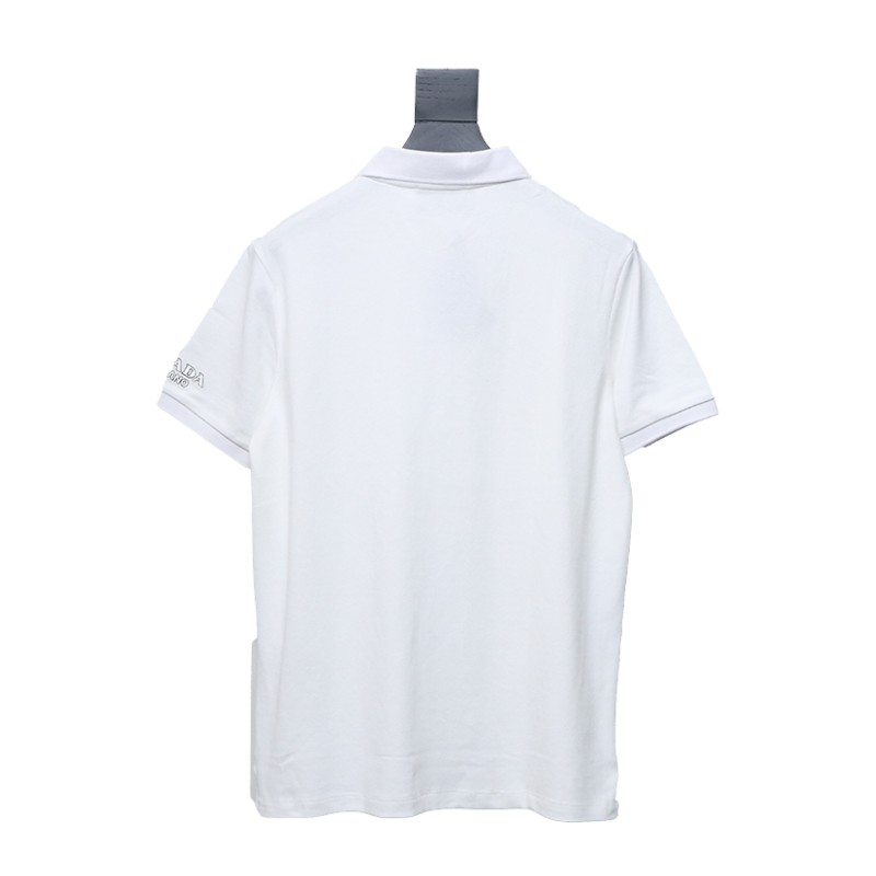 Prada 24ss fake pocket silicone trim Polo short sleeve white