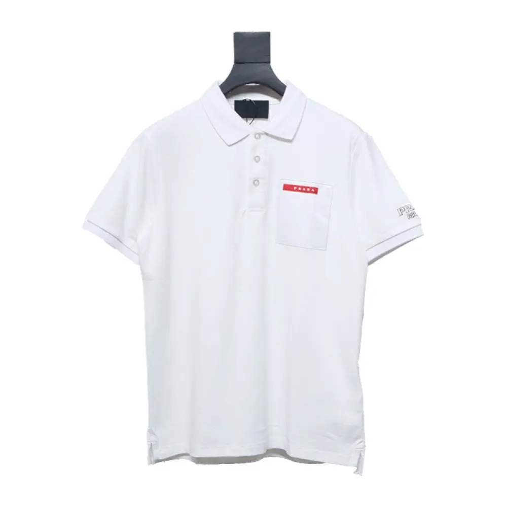 Prada 24ss fake pocket silicone trim Polo short sleeve white