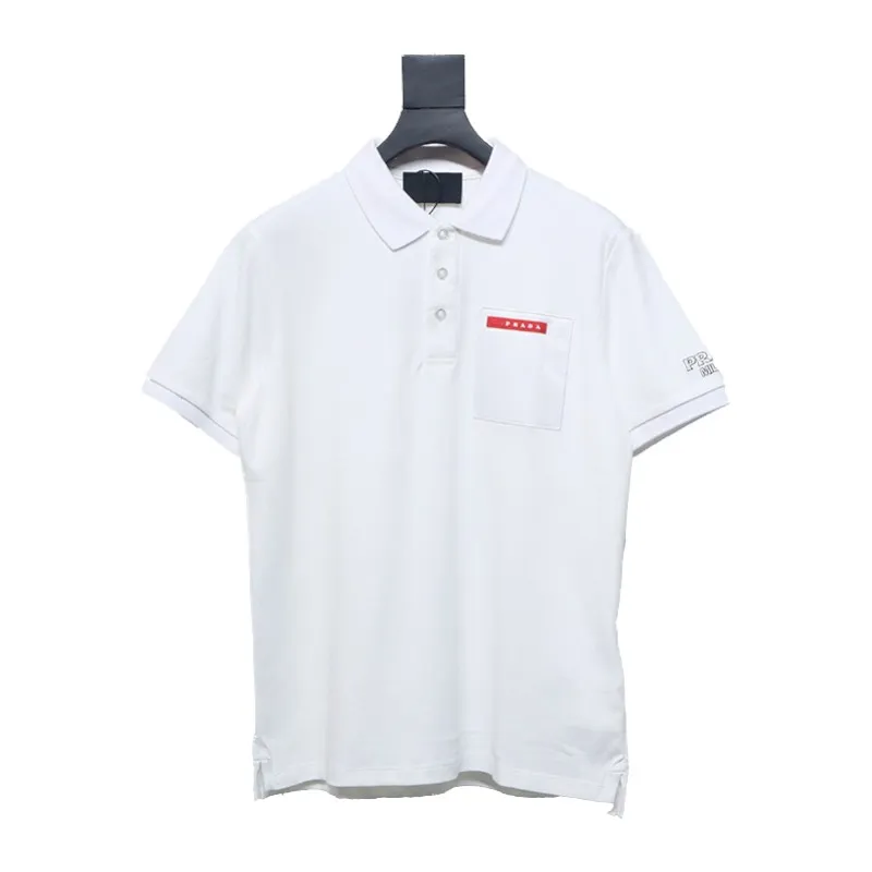Prada 24ss fake pocket silicone trim Polo short sleeve white