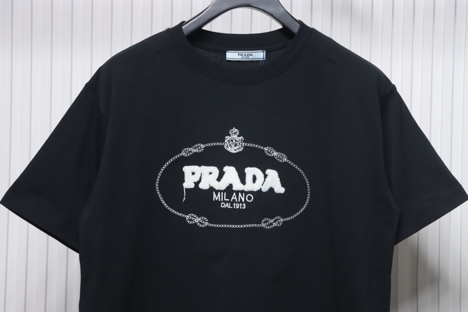 Prada 24ss towel embroidery lettering logo short sleeve T-shirt black