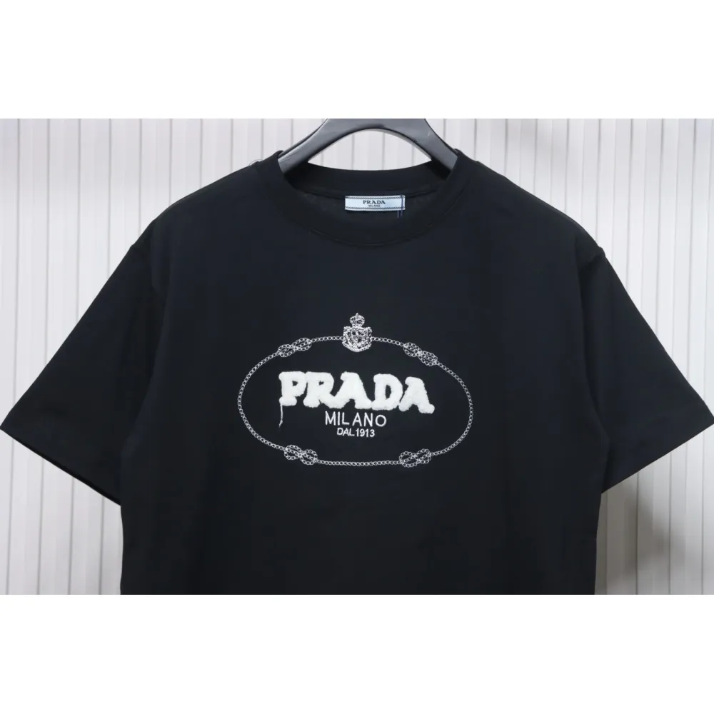 Prada 24ss towel embroidery lettering logo short sleeve T-shirt black