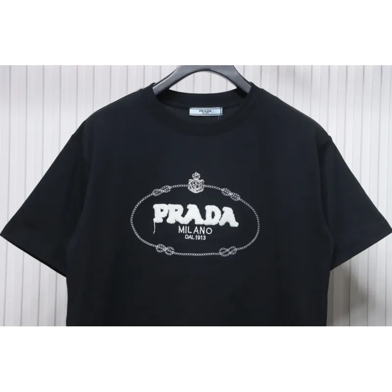 Prada 24ss towel embroidery lettering logo short sleeve T-shirt black