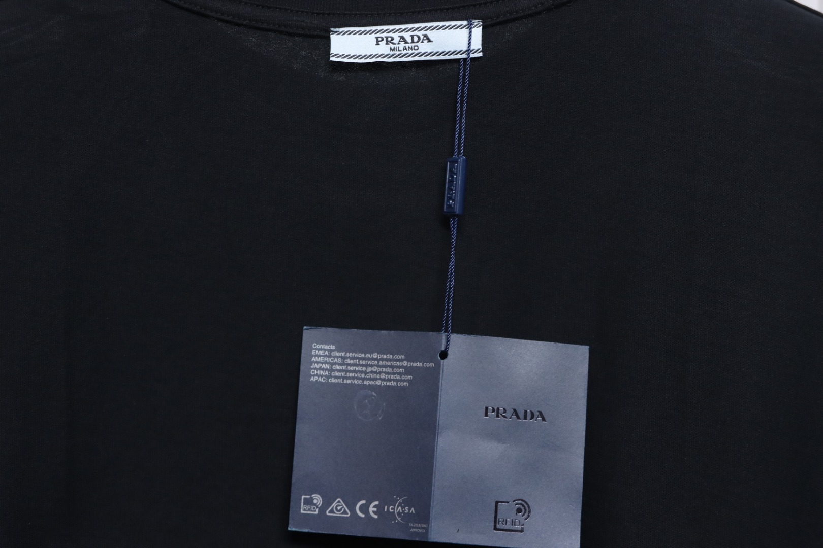 Prada 24ss towel embroidery lettering logo short sleeve T-shirt black