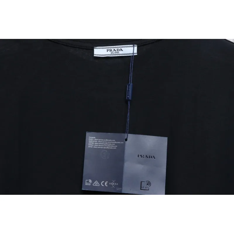 Prada 24ss towel embroidery lettering logo short sleeve T-shirt black