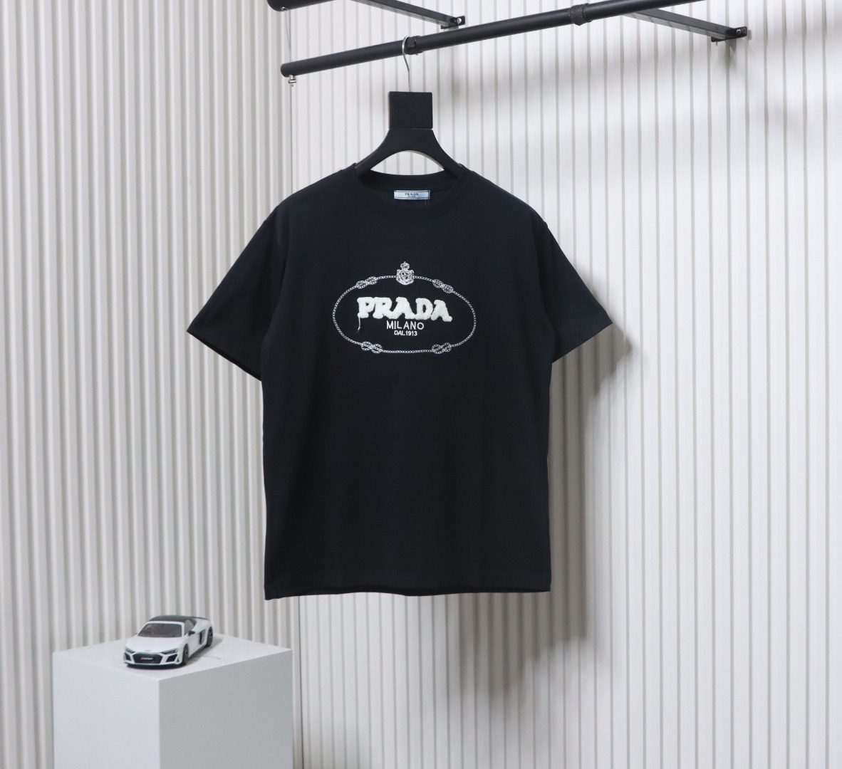 Prada 24ss towel embroidery lettering logo short sleeve T-shirt black