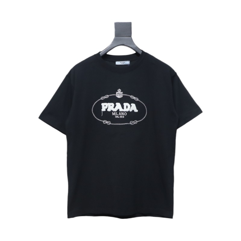 Prada 24ss towel embroidery lettering logo short sleeve T-shirt black