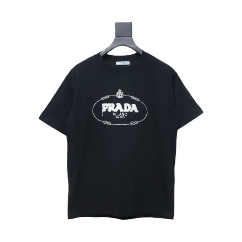 Prada 24ss towel embroidery lettering logo short sleeve T-shirt black