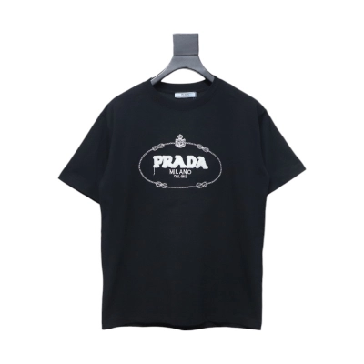 Prada 24ss towel embroidery lettering logo short sleeve T-shirt black 01