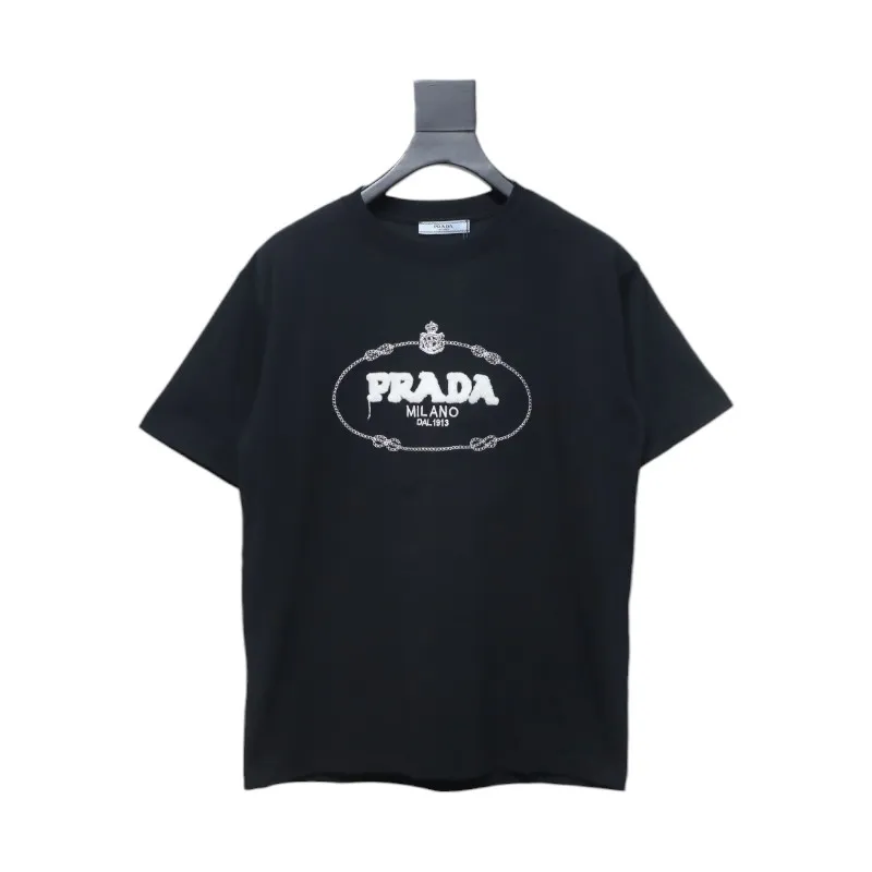 Prada 24ss towel embroidery lettering logo short sleeve T-shirt black