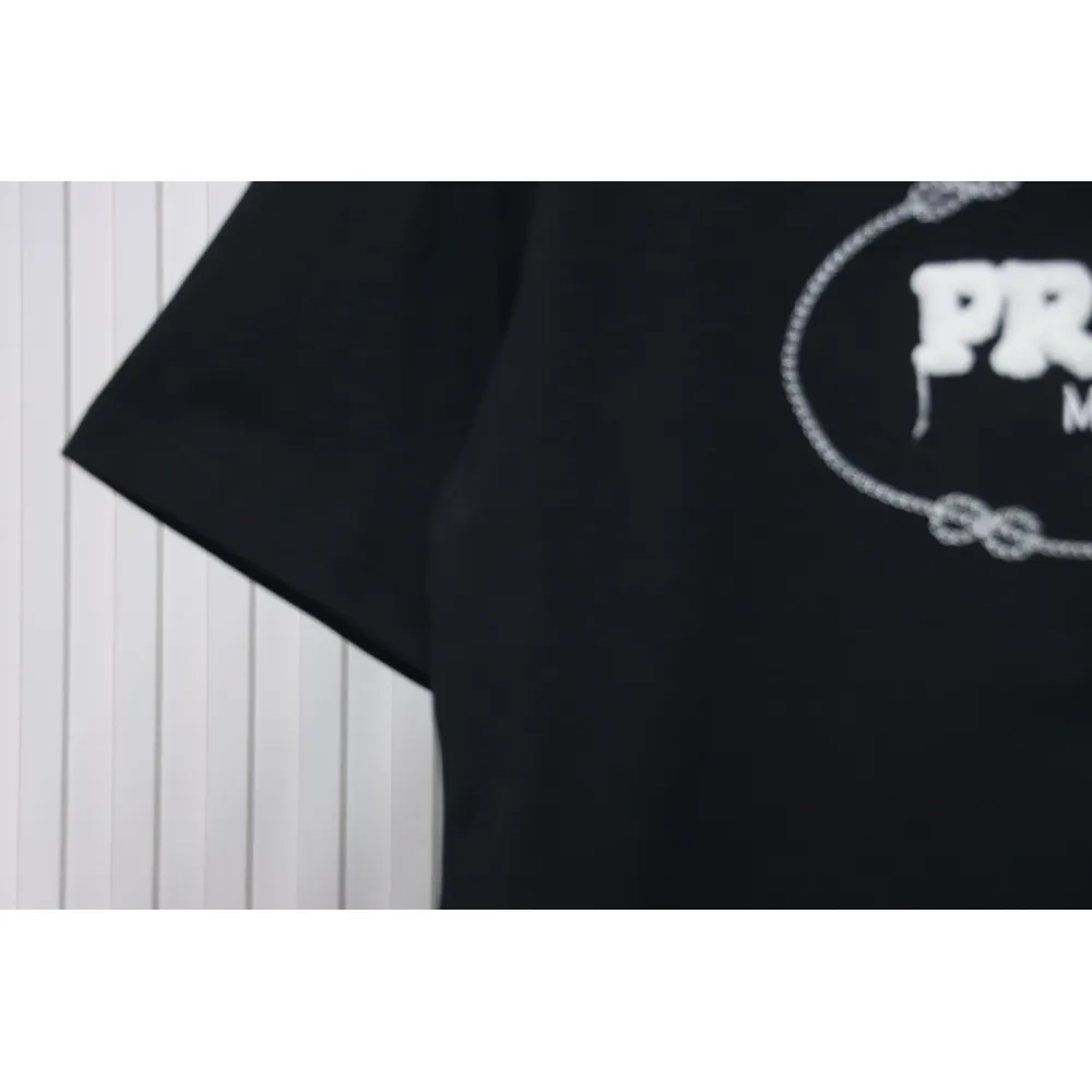 Prada 24ss towel embroidery lettering logo short sleeve T-shirt black
