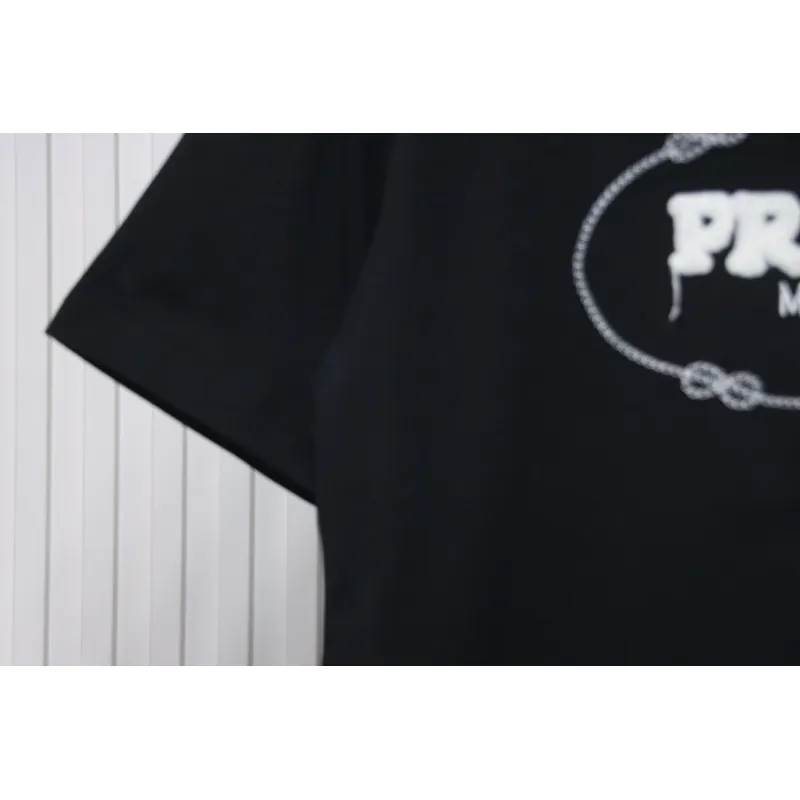 Prada 24ss towel embroidery lettering logo short sleeve T-shirt black