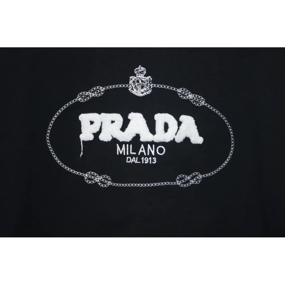 Prada 24ss towel embroidery lettering logo short sleeve T-shirt black