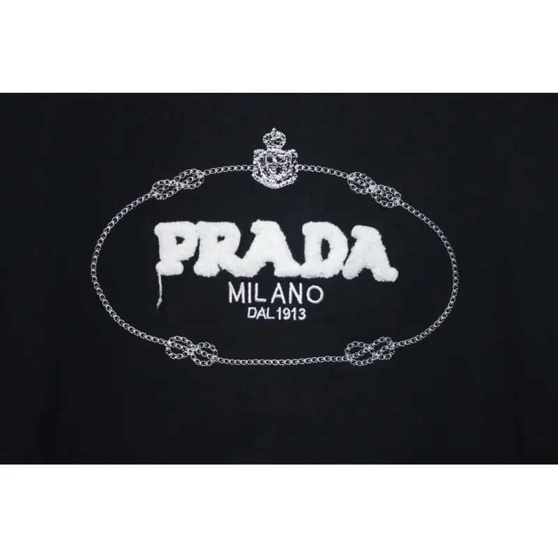 Prada 24ss towel embroidery lettering logo short sleeve T-shirt black