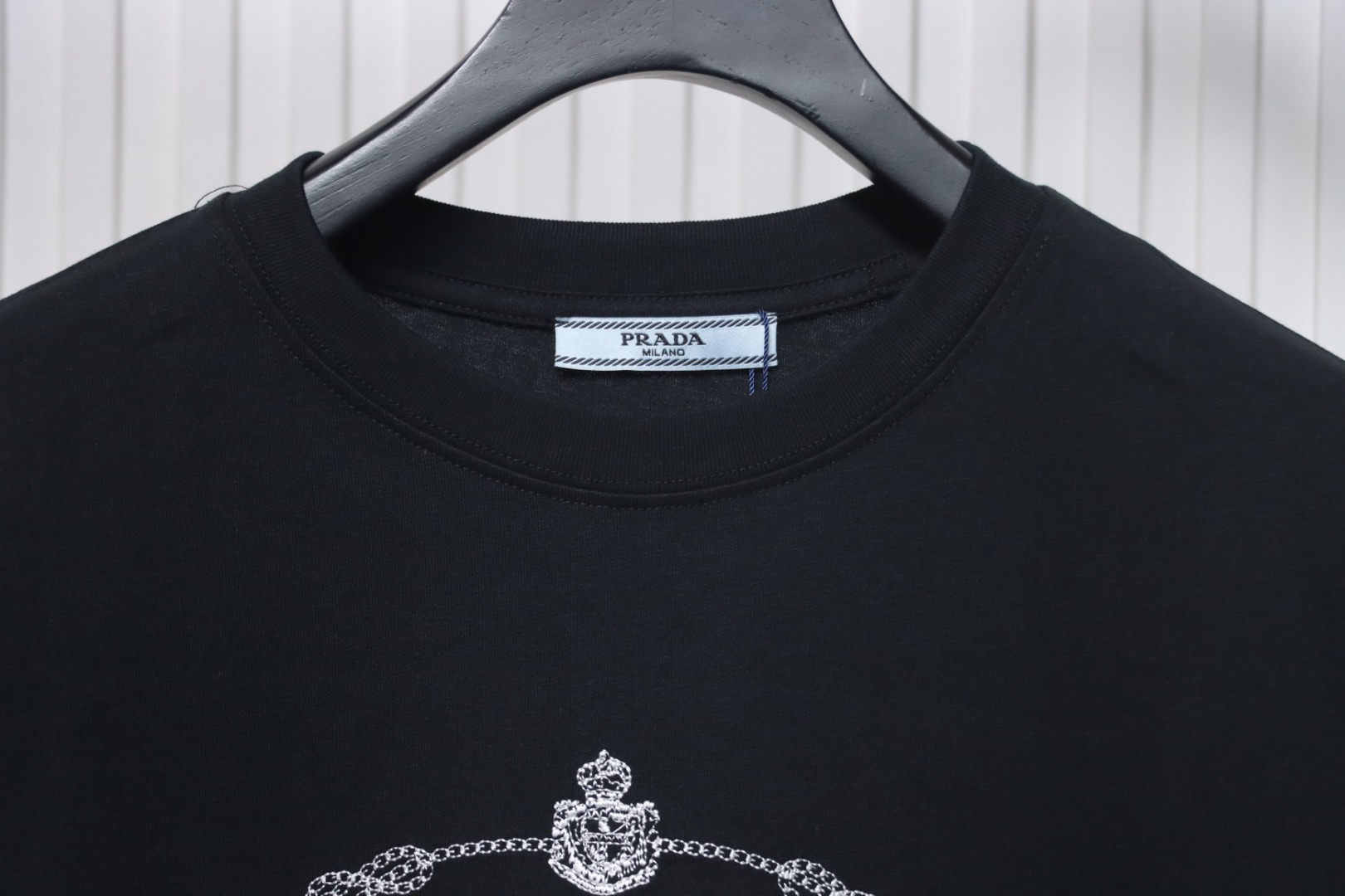 Prada 24ss towel embroidery lettering logo short sleeve T-shirt black