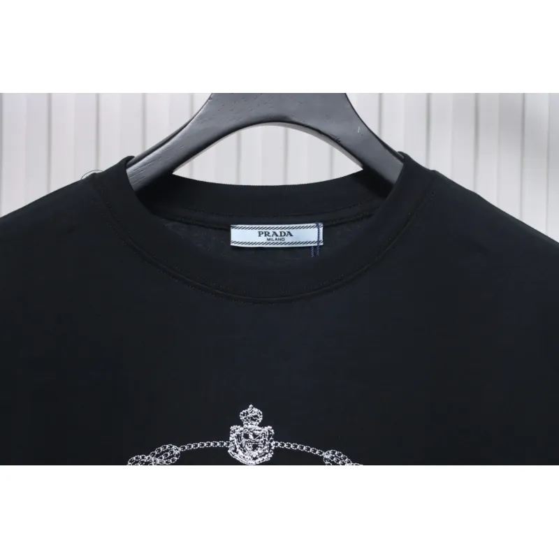 Prada 24ss towel embroidery lettering logo short sleeve T-shirt black