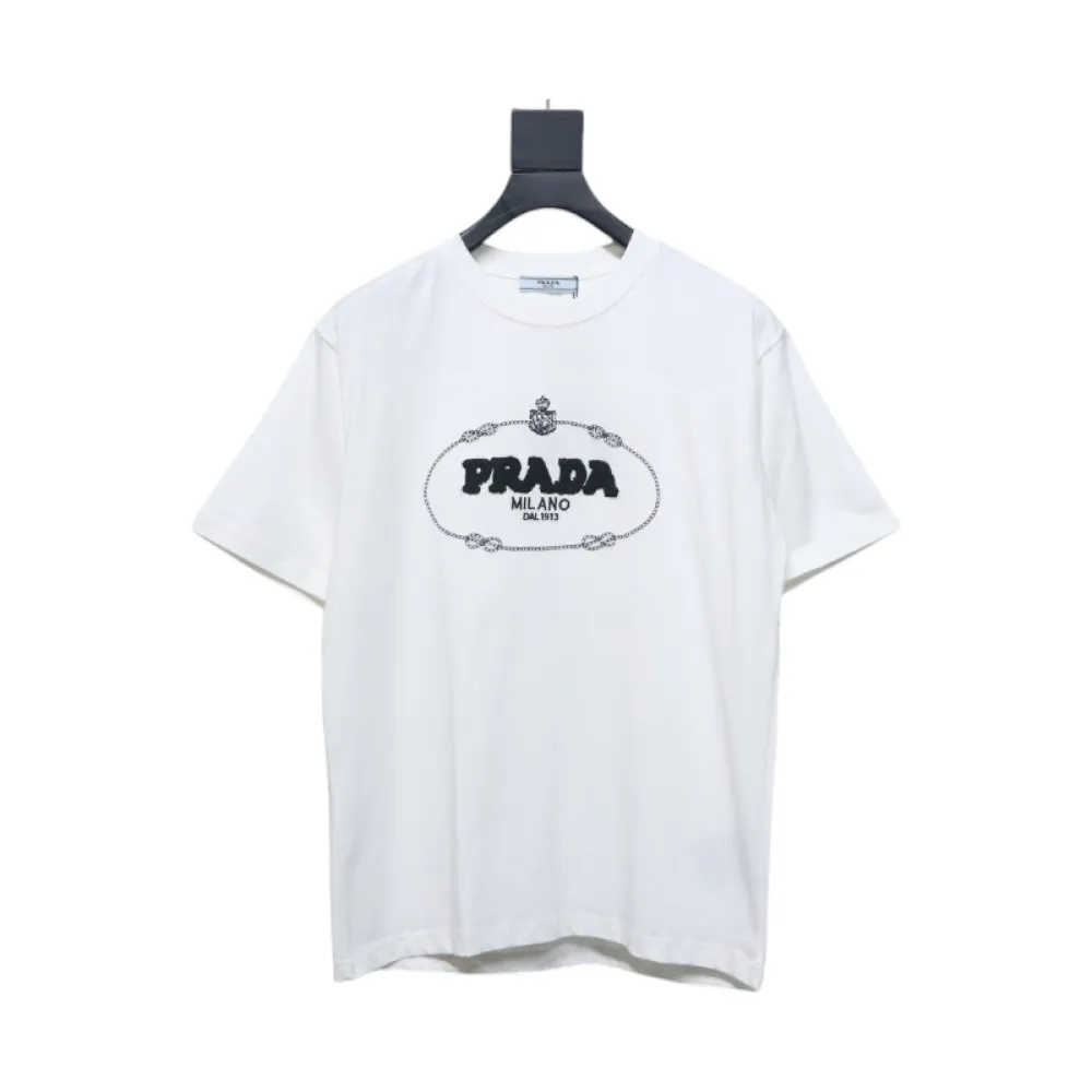 Prada 24ss towel embroidery lettering logo short sleeve T-shirt White