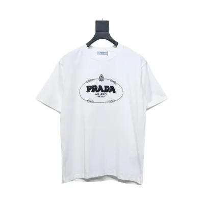 Prada 24ss towel embroidery lettering logo short sleeve T-shirt White 01