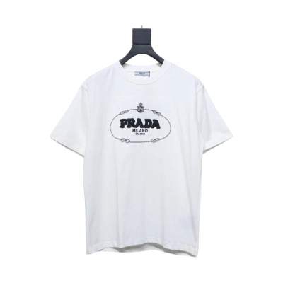 Prada 24ss towel embroidery lettering logo short sleeve T-shirt White 01