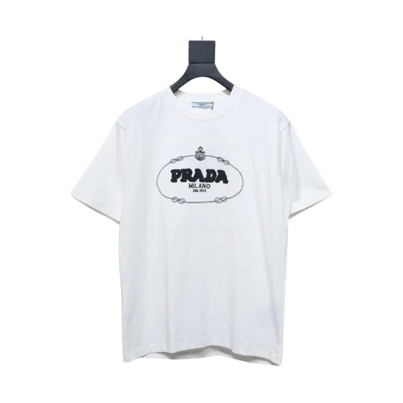 Prada 24ss towel embroidery lettering logo short sleeve T-shirt White