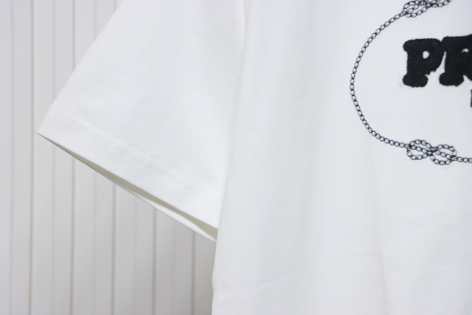 Prada 24ss towel embroidery lettering logo short sleeve T-shirt White