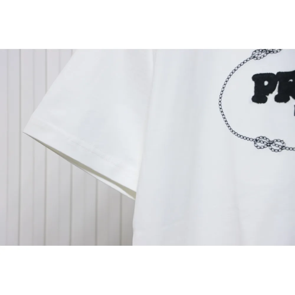 Prada 24ss towel embroidery lettering logo short sleeve T-shirt White
