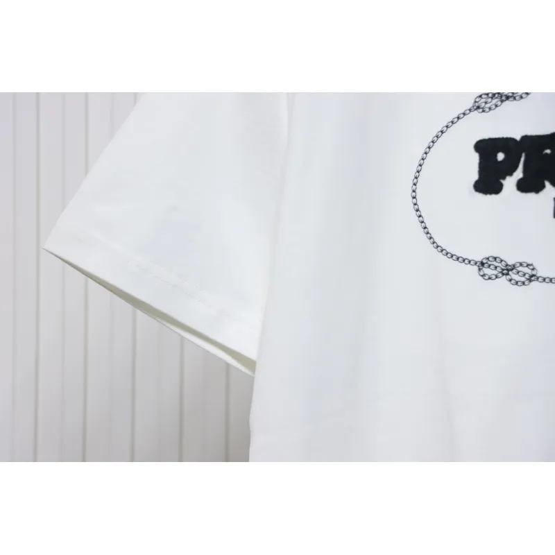 Prada 24ss towel embroidery lettering logo short sleeve T-shirt White