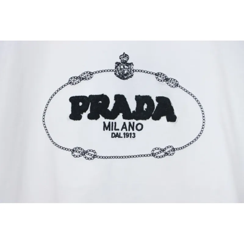 Prada 24ss towel embroidery lettering logo short sleeve T-shirt White