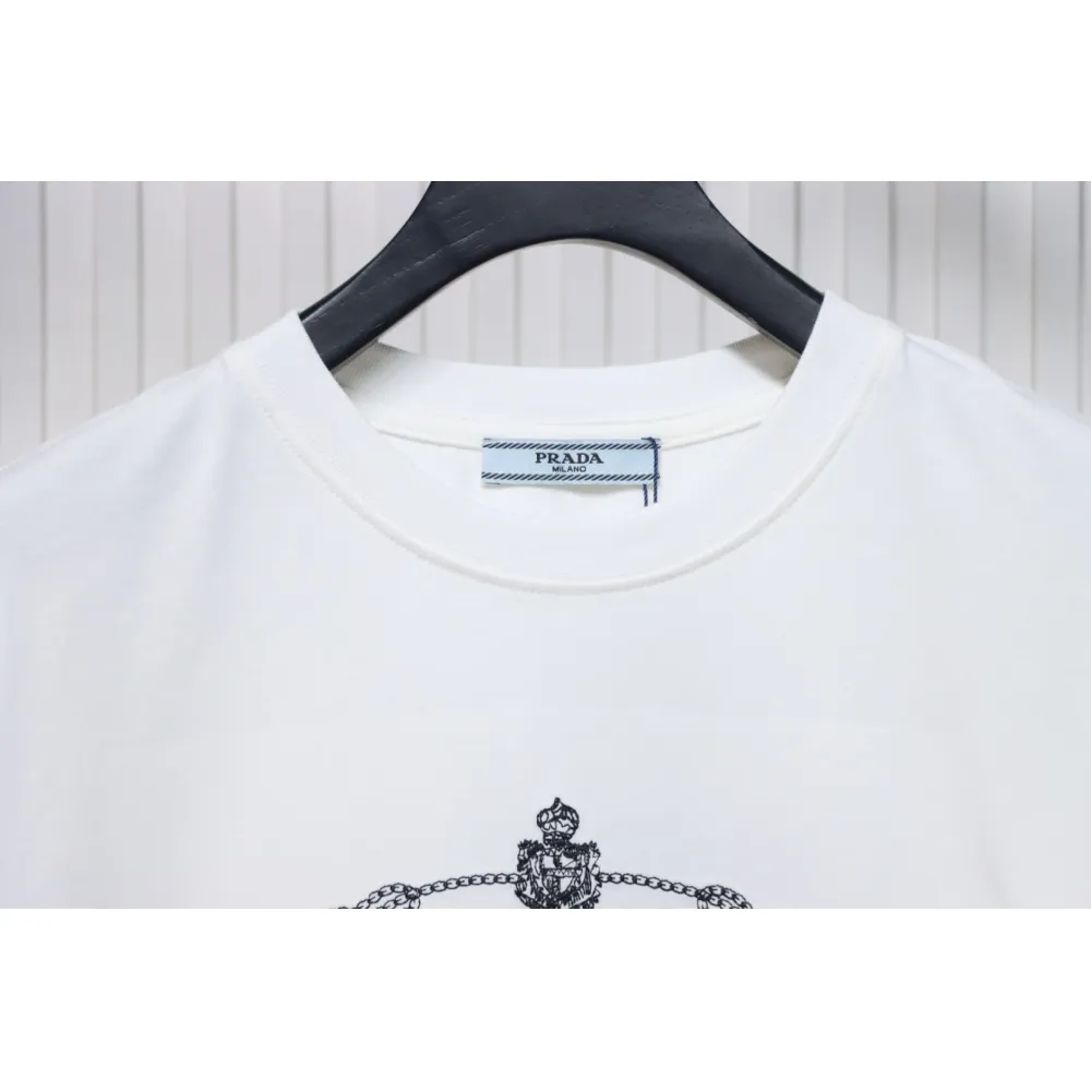 Prada 24ss towel embroidery lettering logo short sleeve T-shirt White