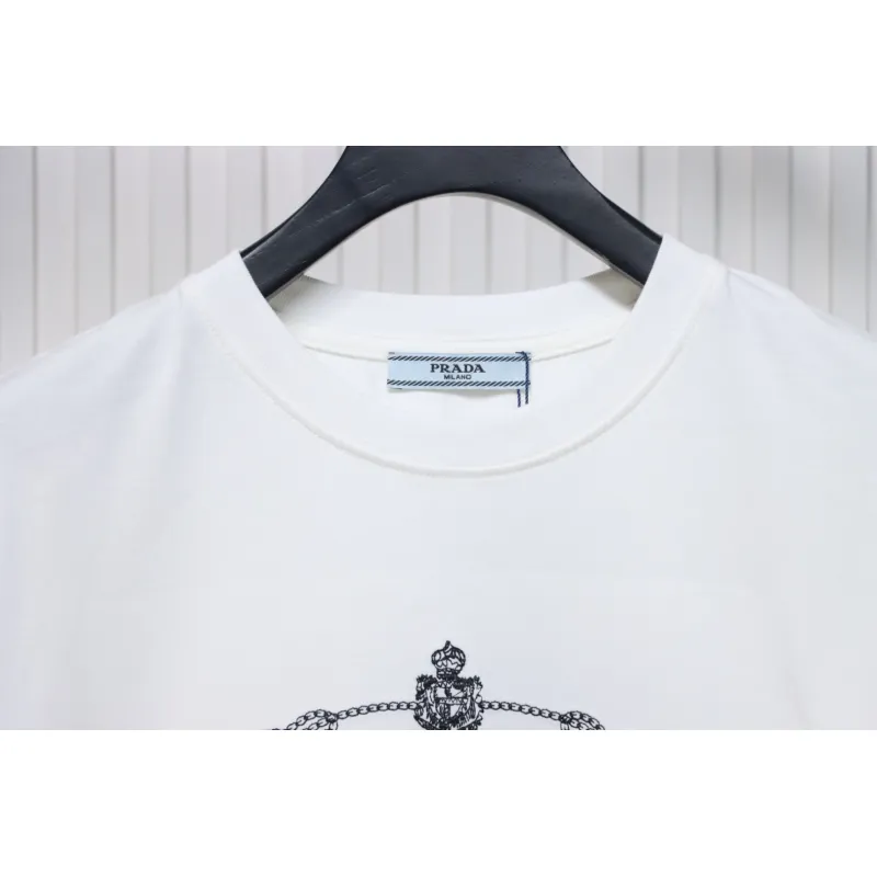 Prada 24ss towel embroidery lettering logo short sleeve T-shirt White