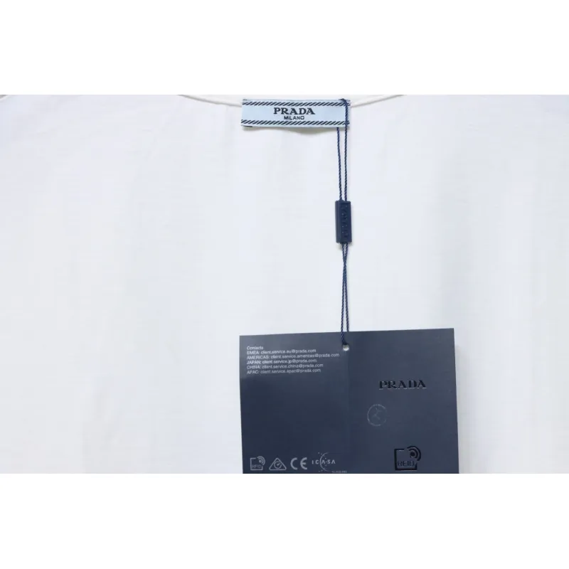 Prada 24ss towel embroidery lettering logo short sleeve T-shirt White