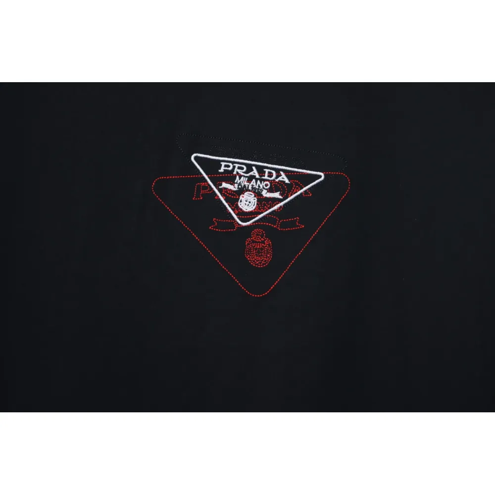 Prada 25ss Overlapping Embroidered Triangle Logo Short Sleeve Black