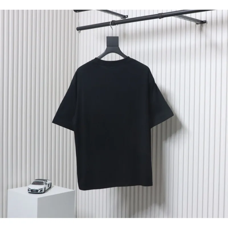 Prada 25ss Overlapping Embroidered Triangle Logo Short Sleeve Black