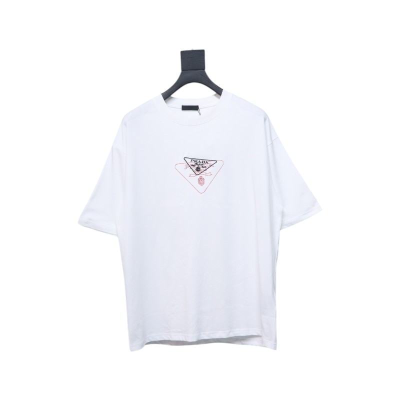 Prada 25ss Overlapping Embroidered Triangle Logo Short Sleeve White