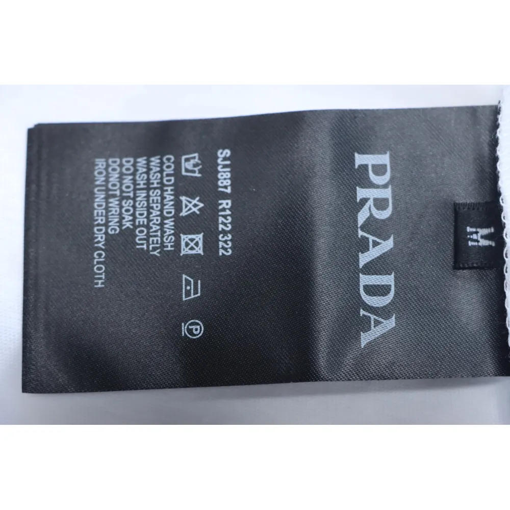 Prada 25ss Overlapping Embroidered Triangle Logo Short Sleeve White