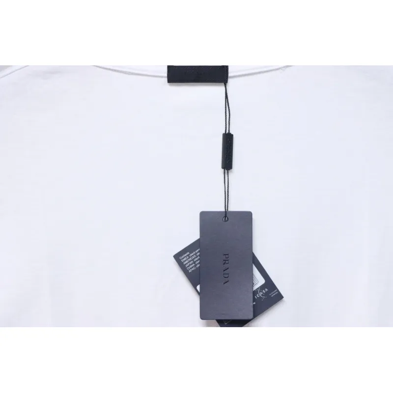 Prada 25ss Overlapping Embroidered Triangle Logo Short Sleeve White