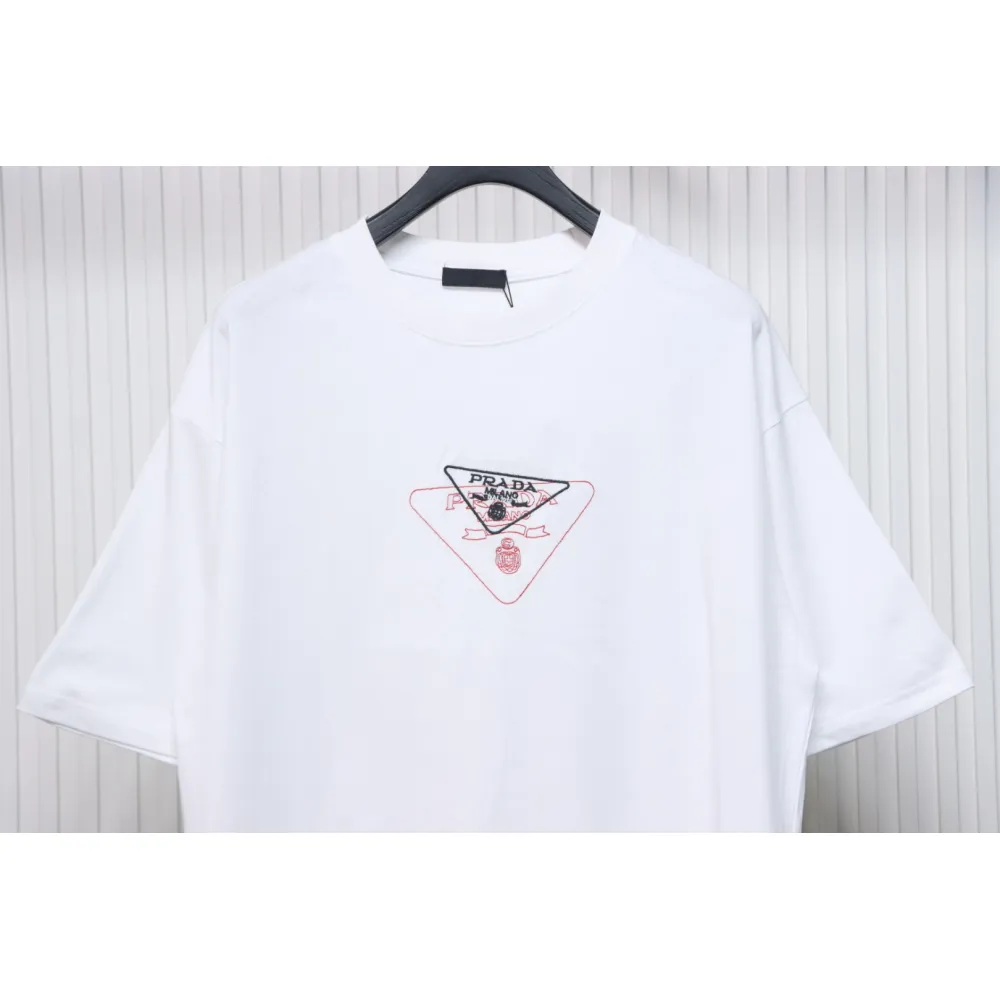 Prada 25ss Overlapping Embroidered Triangle Logo Short Sleeve White