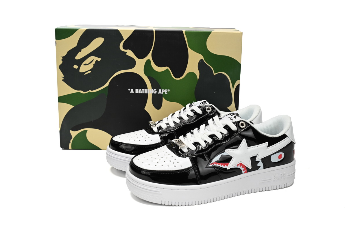 A Bathing Ape Bape Sta Low Black and White Shark 1H30-191-009