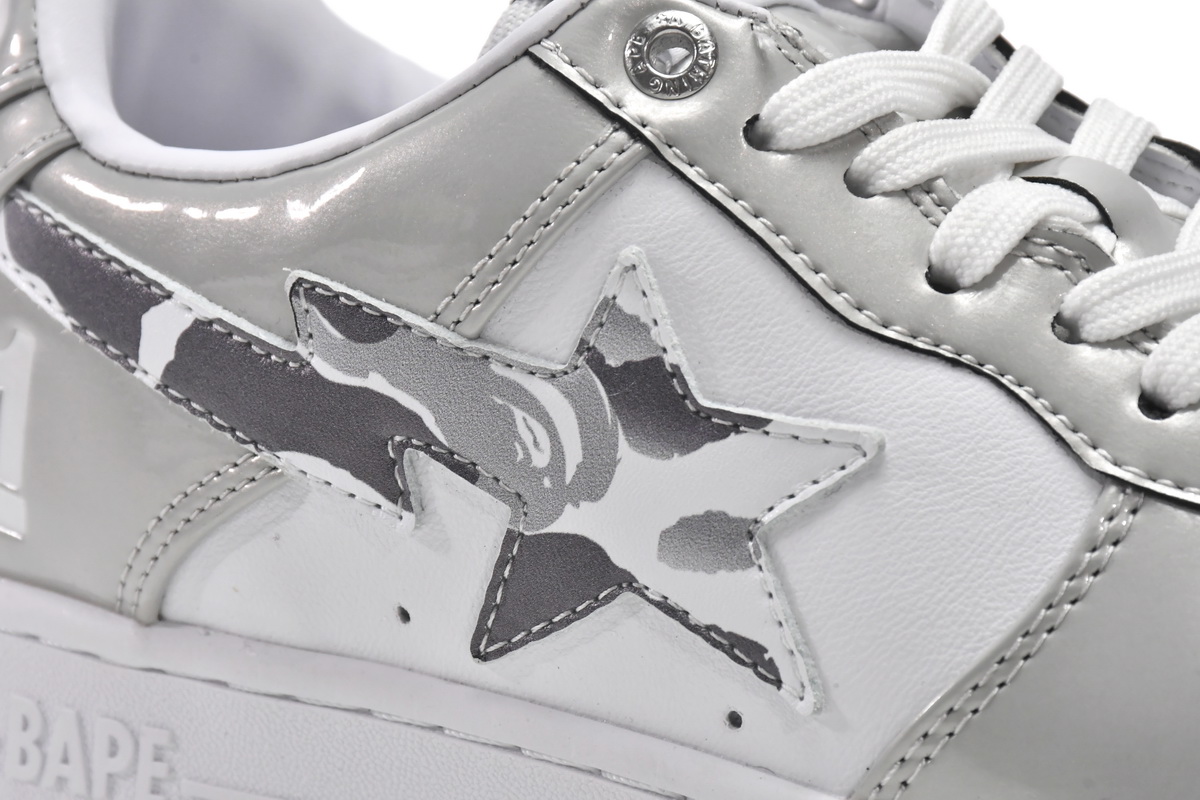 A Bathing Ape Bape Sta Low White Grey Mirror Surface