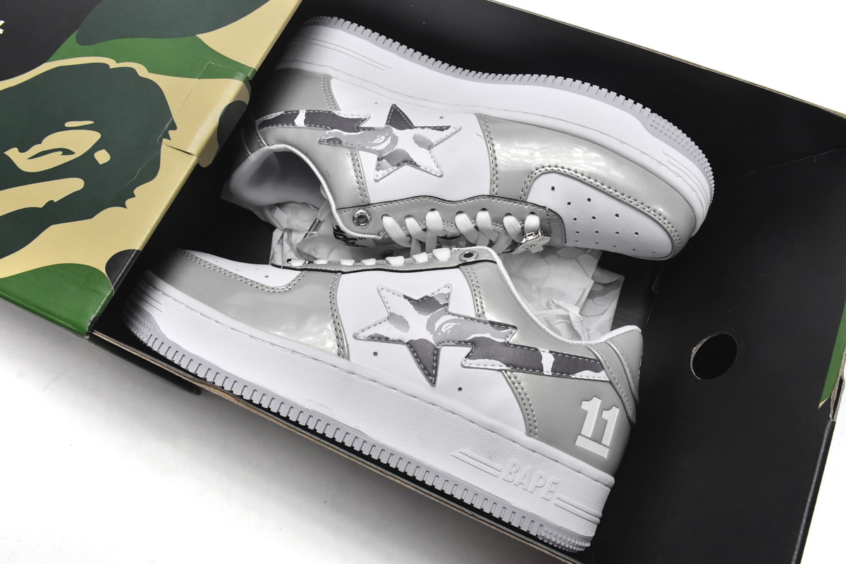 A Bathing Ape Bape Sta Low White Grey Mirror Surface
