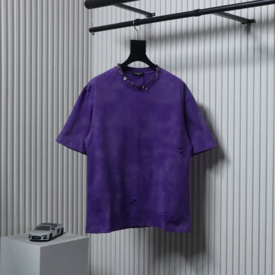 Balenciaga 23ss Rivet Puncture Washed Hole T-shirt Purple 01