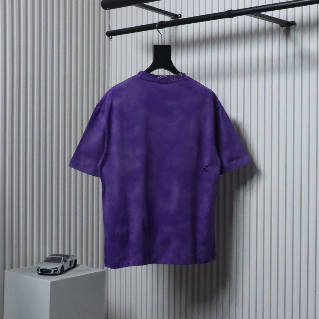 Balenciaga 23ss Rivet Puncture Washed Hole T-shirt Purple