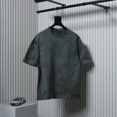 Balenciaga 23ss Rivet Puncture Washed Hole T-shirt Gray 01