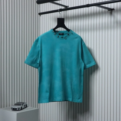 Balenciaga 23ss Rivet Puncture Washed Hole T-shirt Lake green 01