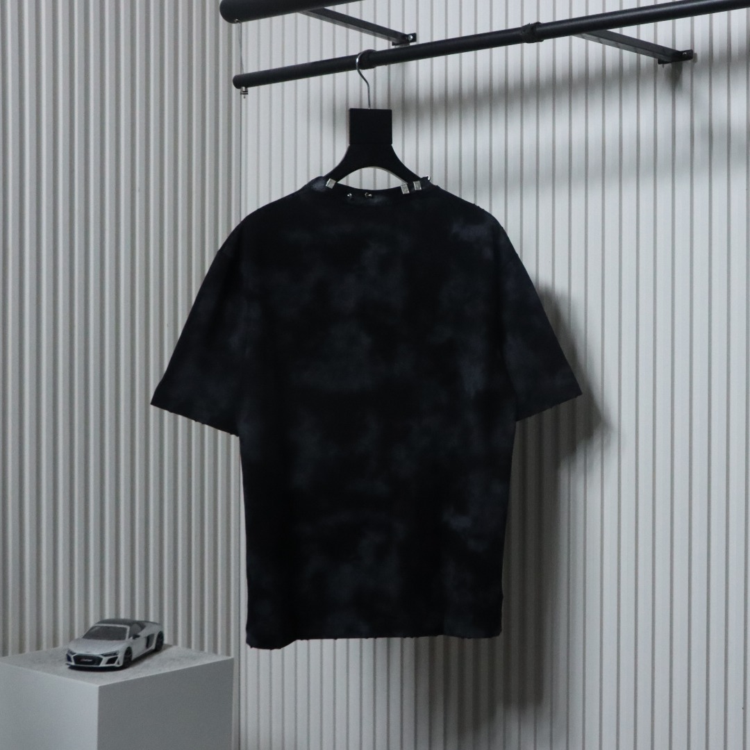 Balenciaga 23ss Rivet Puncture Washed Hole T-shirt Black