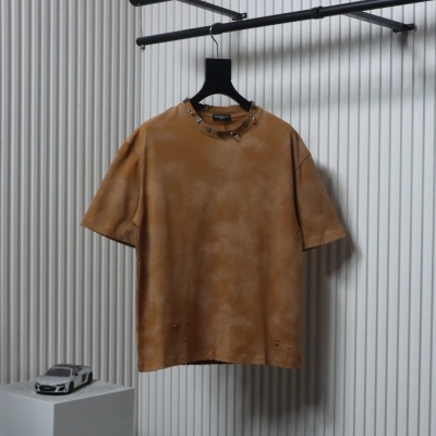 Balenciaga 23ss Rivet Puncture Washed Hole T-shirt Ochre 01