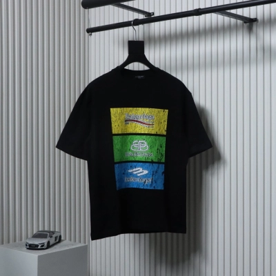 Balenciaga 24ss 3-block Printed T-shirt Black 01
