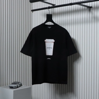 Balenciaga 24ss Beverage Cup Printed T-shirt Black 01