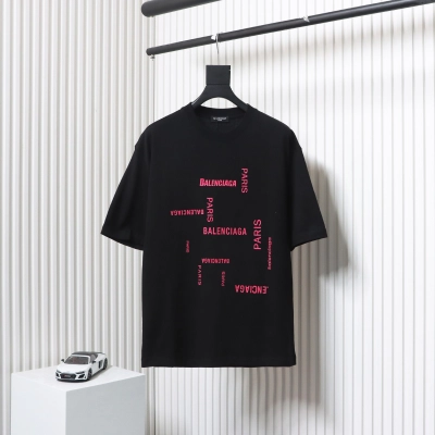 Balenciaga 24ss Pink Letter Print T-shirt Black 01