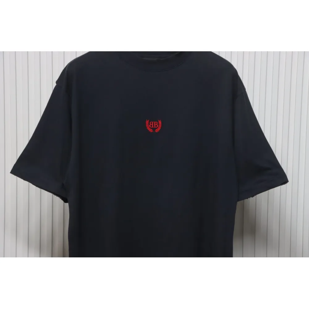 Balenciaga 25ss Bheat Ear Double B Red Label Embroidered Washed T-shirt