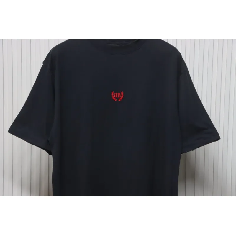 Balenciaga 25ss Bheat Ear Double B Red Label Embroidered Washed T-shirt